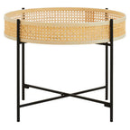 Natural Rattan Tray Coffee Table with Black Finish Metal Base