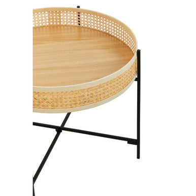 Natural Rattan Tray Coffee Table with Black Finish Metal Base