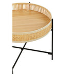 Natural Rattan Tray Coffee Table with Black Finish Metal Base