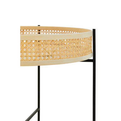 Natural Rattan Tray Coffee Table with Black Finish Metal Base