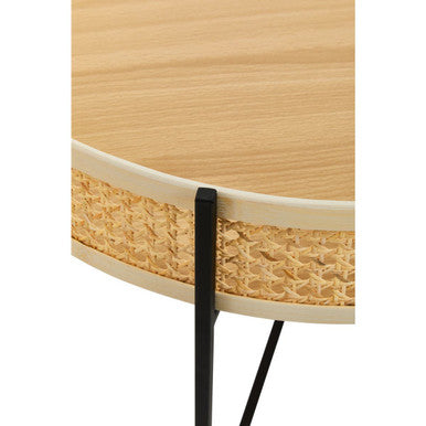 Natural Rattan Tray Coffee Table with Black Finish Metal Base