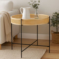 Natural Rattan Tray Coffee Table with Black Finish Metal Base