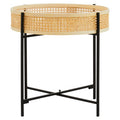 Natural Rattan Tray Side Table with Black Finish Metal Base