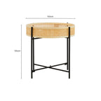 Natural Rattan Tray Side Table with Black Finish Metal Base