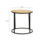 Natural Rattan and Black Finish Metal Round Side Table