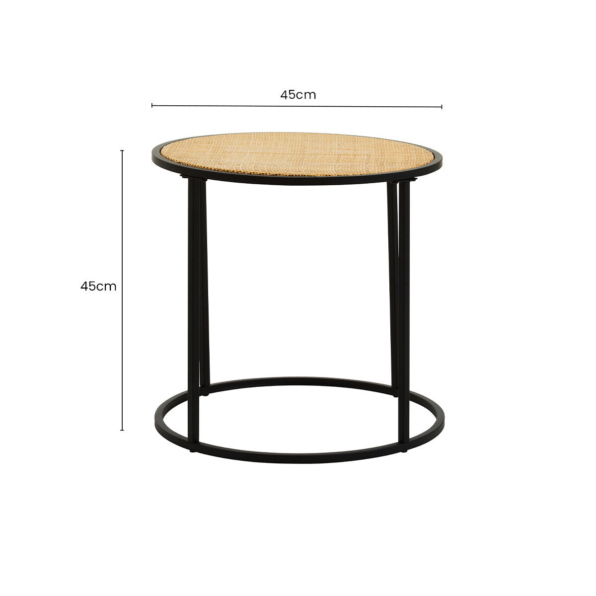Natural Rattan and Black Finish Metal Round Side Table