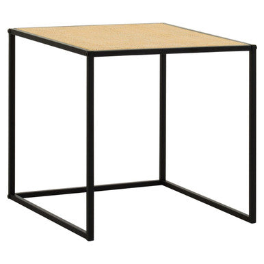 Natural Rattan and Black Finish Metal Square Side Table