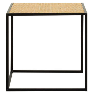 Natural Rattan and Black Finish Metal Square Side Table