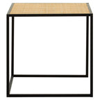 Natural Rattan and Black Finish Metal Square Side Table