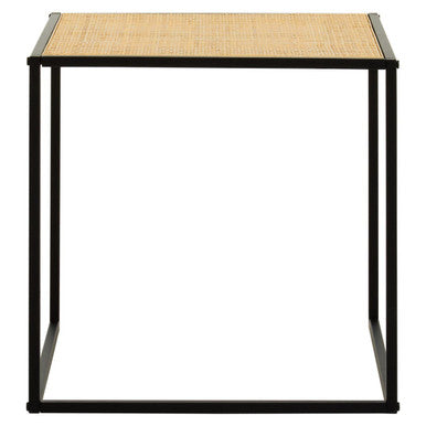 Natural Rattan and Black Finish Metal Square Side Table