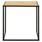 Natural Rattan and Black Finish Metal Square Side Table