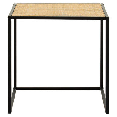 Natural Rattan and Black Finish Metal Square Side Table
