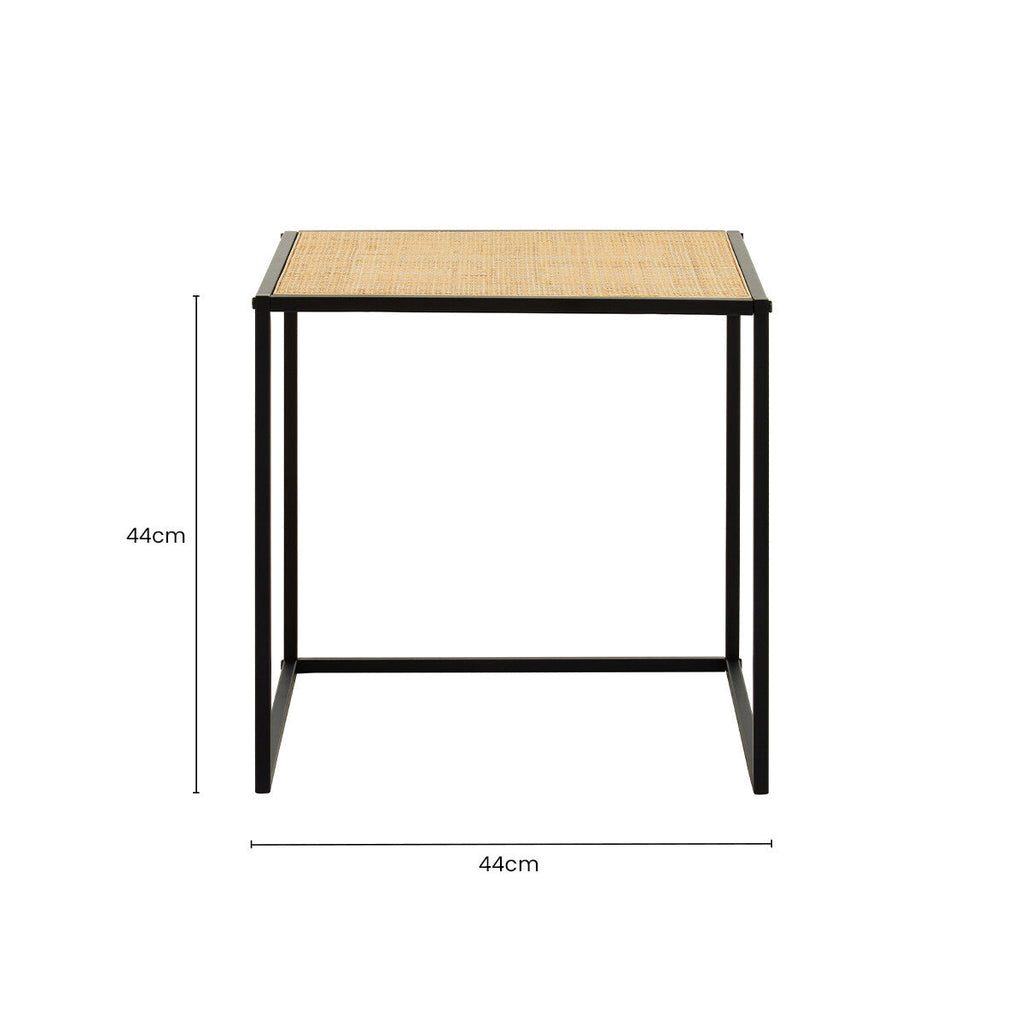 Natural Rattan and Black Finish Metal Square Side Table