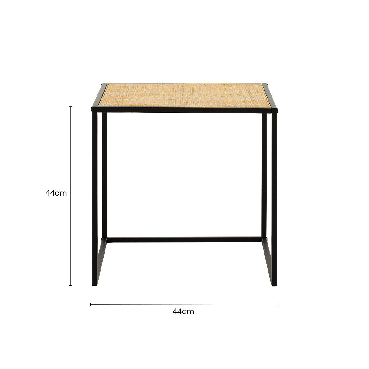 Natural Rattan and Black Finish Metal Square Side Table