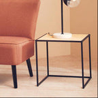Natural Rattan and Black Finish Metal Square Side Table