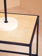 Natural Rattan and Black Finish Metal Square Side Table