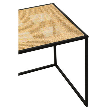 Natural Rattan and Black Finish Metal Square Side Table