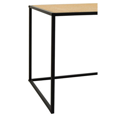 Natural Rattan and Black Finish Metal Square Side Table