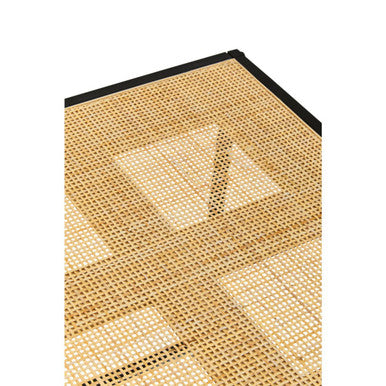 Natural Rattan and Black Finish Metal Square Side Table