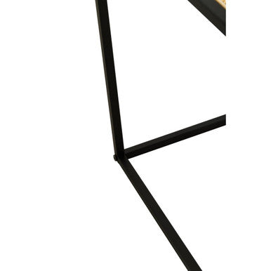 Natural Rattan and Black Finish Metal Square Side Table