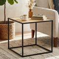 Natural Rattan and Black Finish Metal Square Side Table