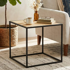 Natural Rattan and Black Finish Metal Square Side Table