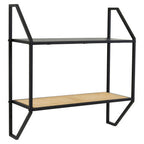 Natural Rattan and Black Finish Metal 2 Tier Wall Shelf