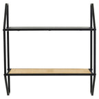 Natural Rattan and Black Finish Metal 2 Tier Wall Shelf
