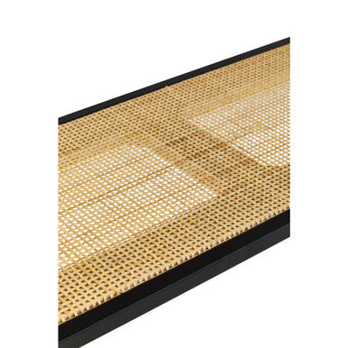 Natural Rattan and Black Finish Metal 2 Tier Wall Shelf