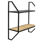 Natural Rattan and Black Finish Metal 2 Tier Wall Shelf