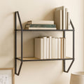 Natural Rattan and Black Finish Metal 2 Tier Wall Shelf