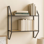 Natural Rattan and Black Finish Metal 2 Tier Wall Shelf
