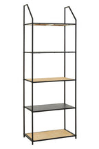 Natural Rattan and Black Finish Metal 5 Tier Shelf Unit