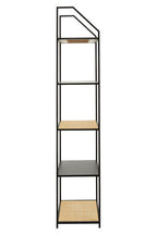 Natural Rattan and Black Finish Metal 5 Tier Shelf Unit
