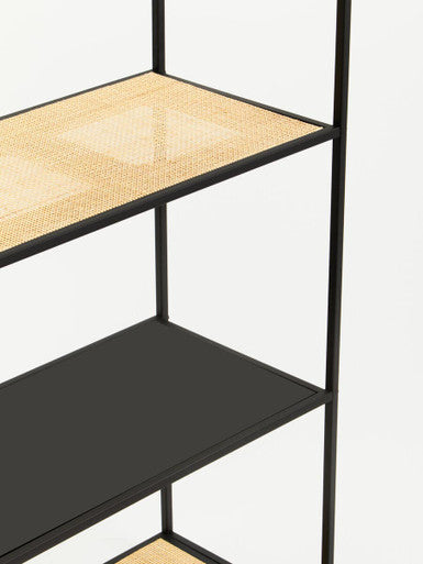 Natural Rattan and Black Finish Metal 5 Tier Shelf Unit