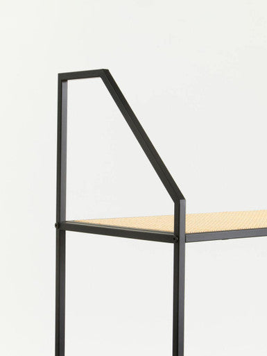 Natural Rattan and Black Finish Metal 5 Tier Shelf Unit