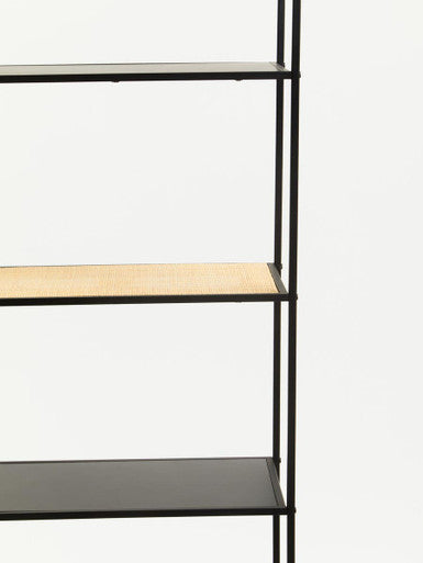 Natural Rattan and Black Finish Metal 5 Tier Shelf Unit