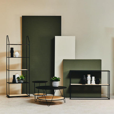 Natural Rattan and Black Finish Metal 5 Tier Shelf Unit