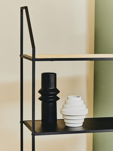 Natural Rattan and Black Finish Metal 5 Tier Shelf Unit