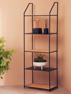 Natural Rattan and Black Finish Metal 5 Tier Shelf Unit
