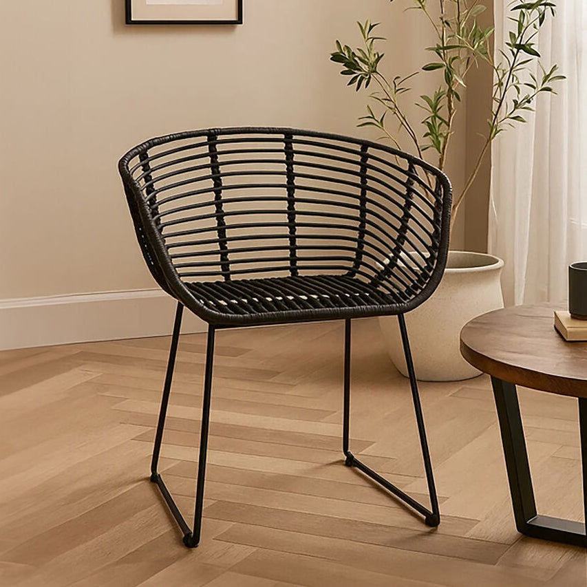 Black Rattan Chair with Black Metal Frame
