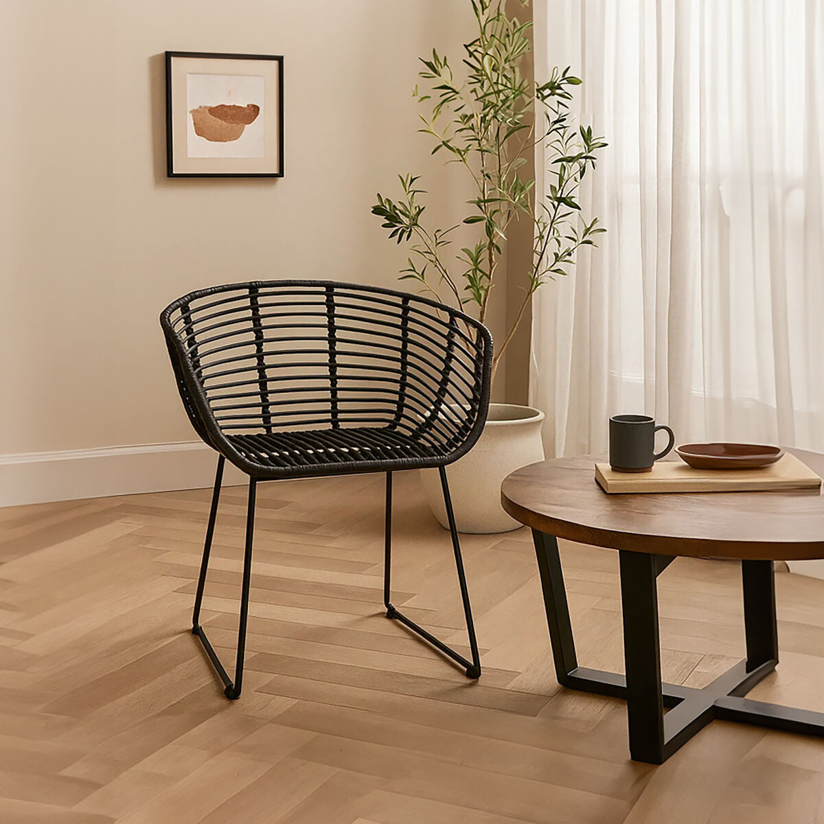 Black Rattan Chair with Black Metal Frame