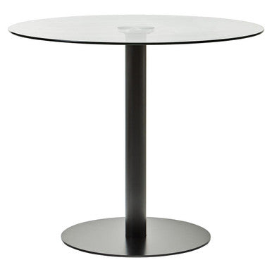 Clear Glass Round Dining Table with Black Finish Base
