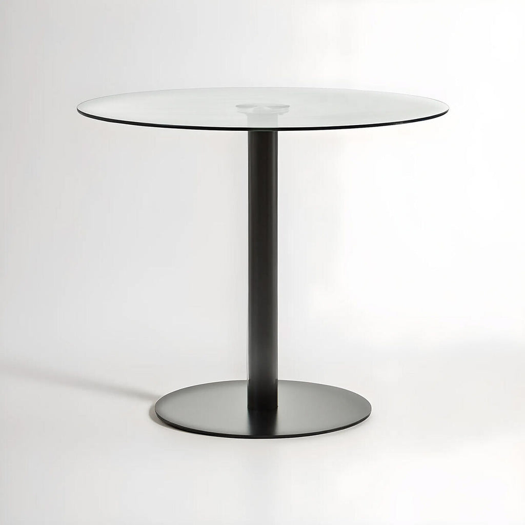 Clear Glass Round Dining Table with Black Finish Base