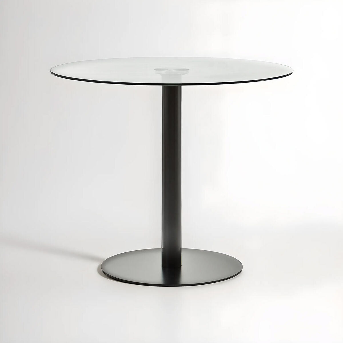 Clear Glass Round Dining Table with Black Finish Base