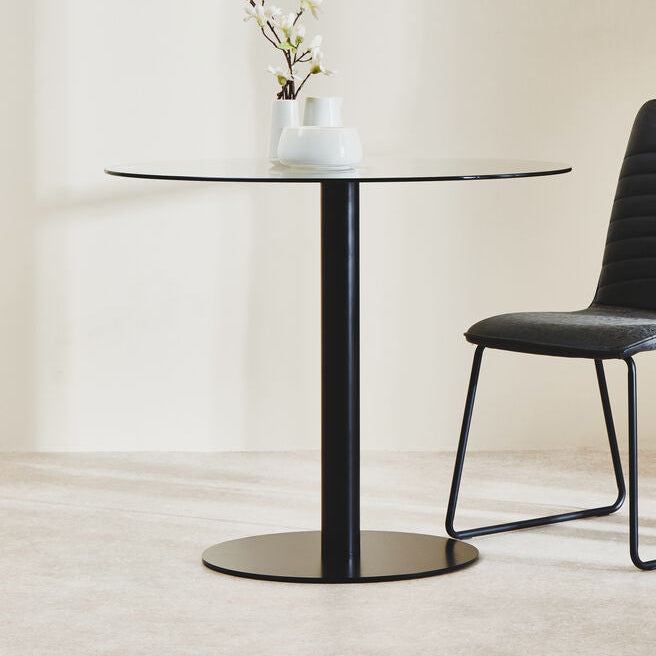 Clear Glass Round Dining Table with Black Finish Base