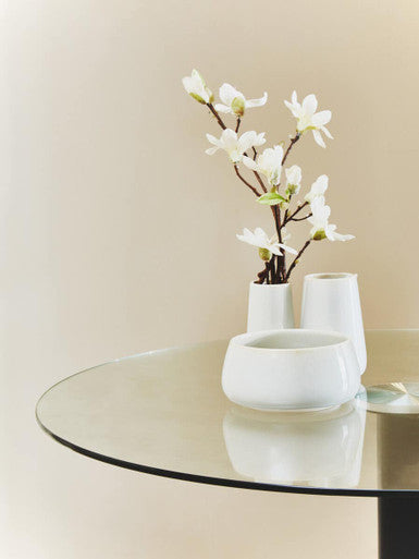 Clear Glass Round Dining Table with Black Finish Base