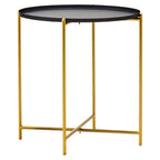 Black and Gold Finish Round Tray Side Table