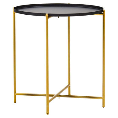Black and Gold Finish Round Tray Side Table
