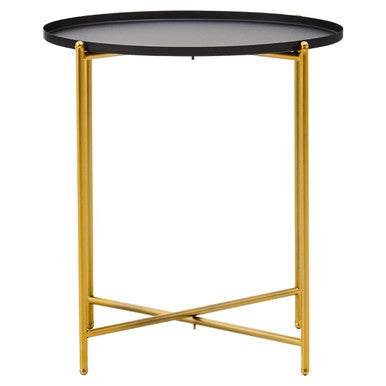 Black and Gold Finish Round Tray Side Table